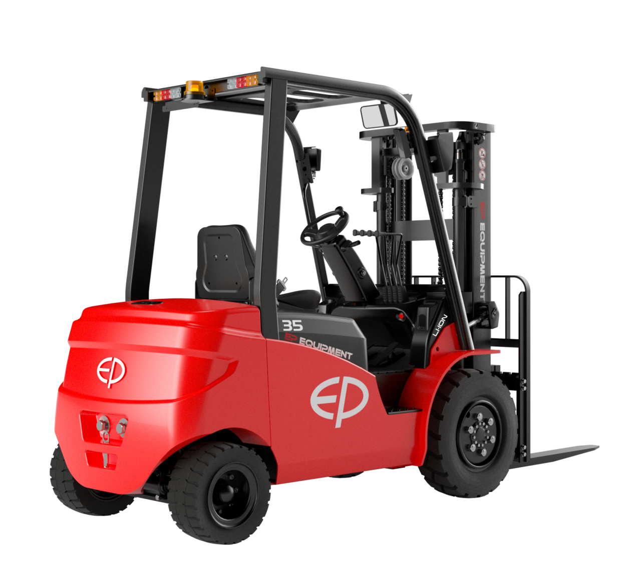 Hier is de EP EFL353: elektrische heftruck 3.500 kg, onderhoudsvrij, waterdicht, geschikt voor binnen én buiten.