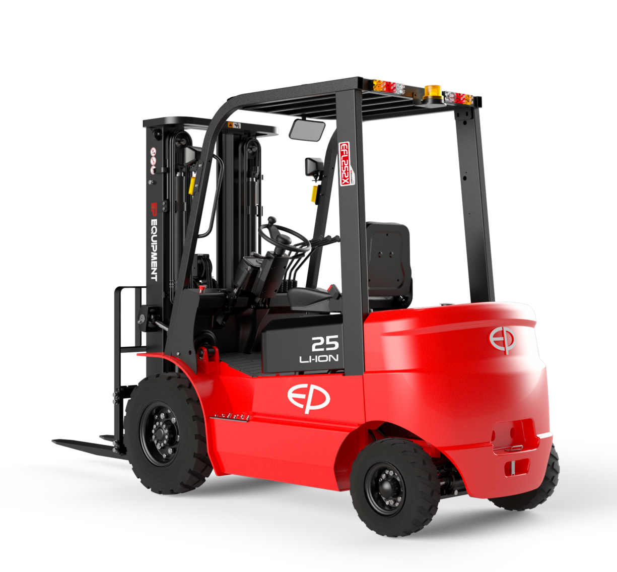 Maak kennis met de EP EFL253: elektrische heftruck 2.500 kg, onderhoudsvrij, waterdicht, geschikt voor binnen én buiten.