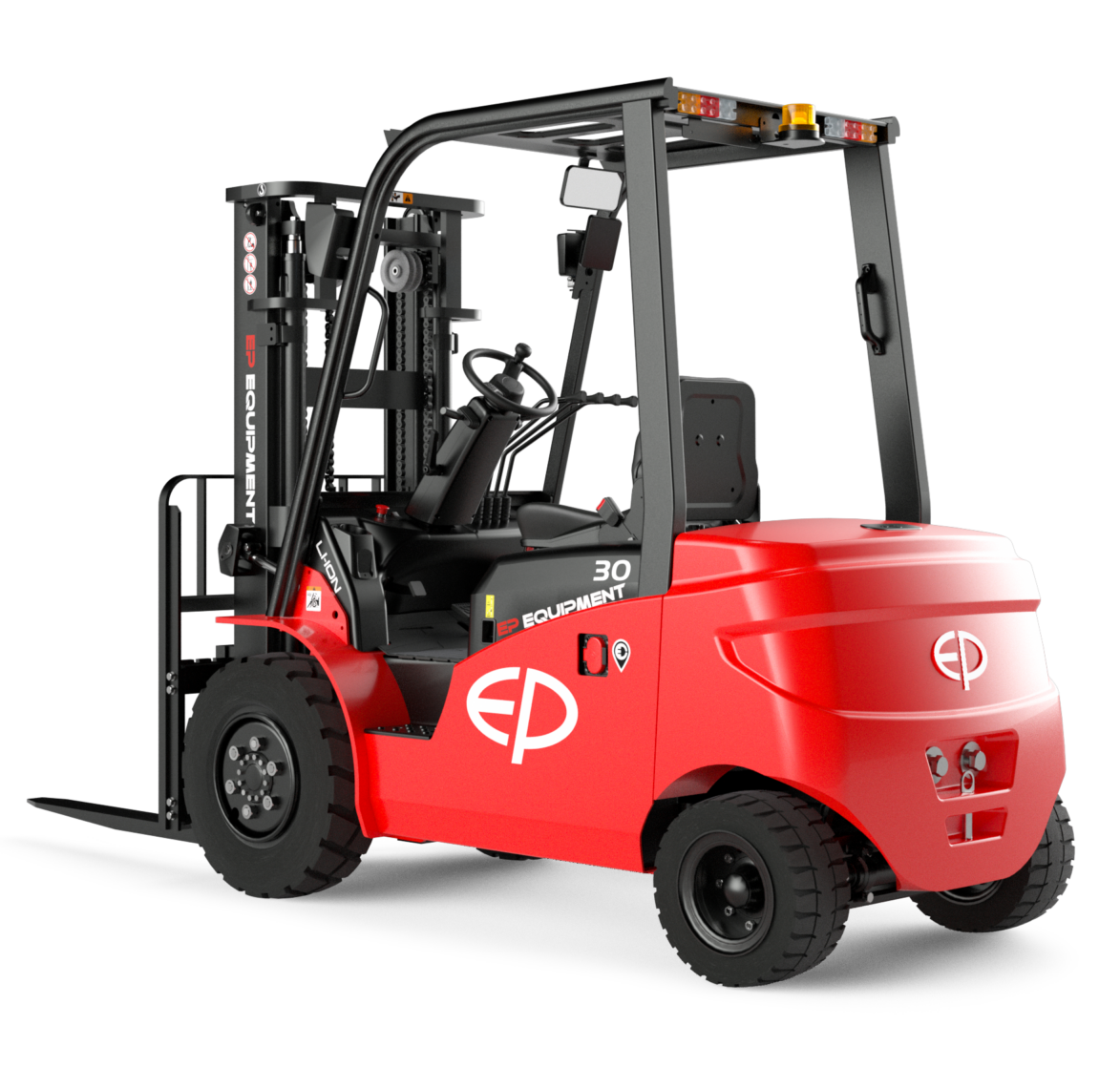 Dit is de EP EFL303: elektrische heftruck 3.000 kg, onderhoudsvrij, waterdicht, geschikt voor binnen én buiten.